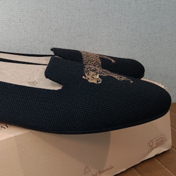 VIVAIA Size 9.5 EU 41 Audrey Black Cheetah Embroidered Round Toe Flats Loafers - Picture 3 of 11